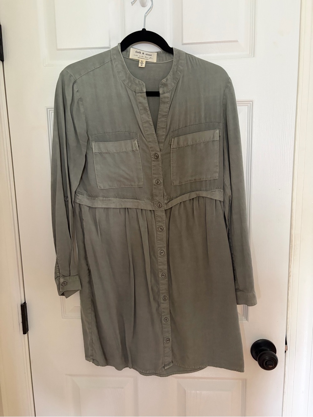 Anthropologie Cloth & Stone Olive Button-Front Tunic Dress xs pockets